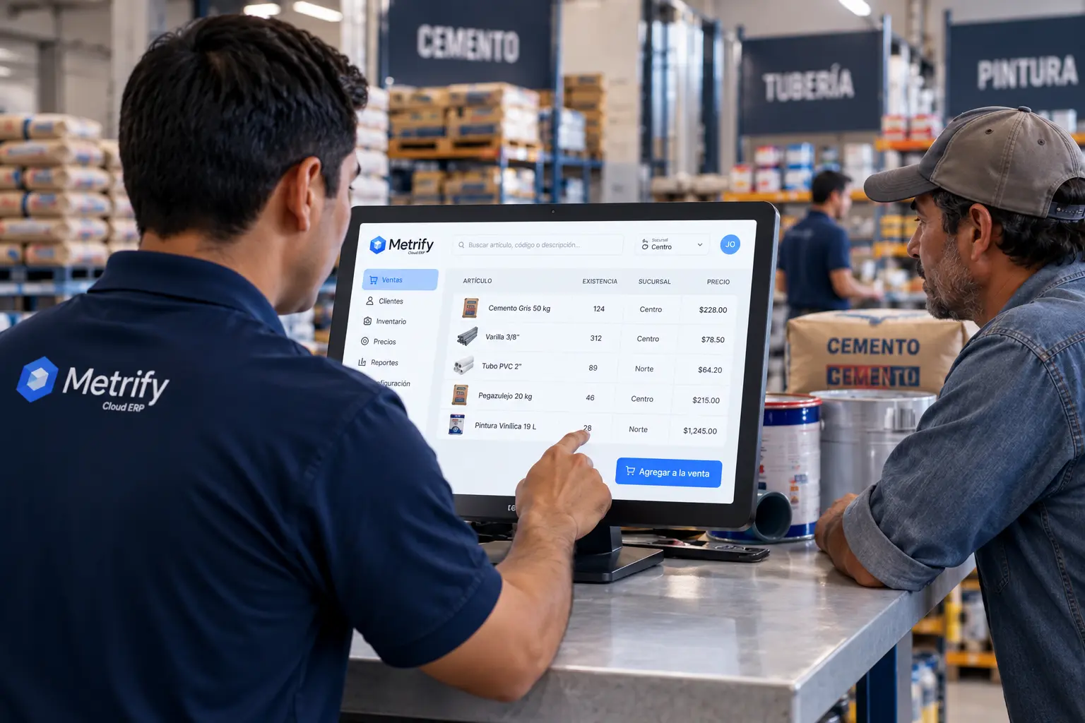 Venta de materiales atendida con Metrify en una comercializadora